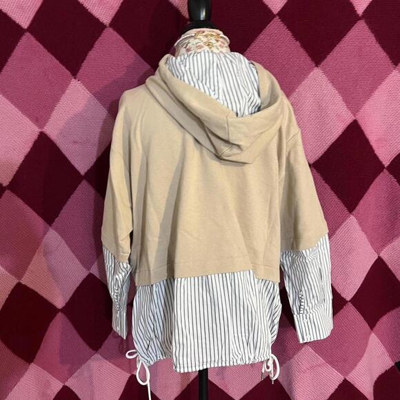 Zara pinstripe shirt beige oversized hoodie - Picture 3 of 8